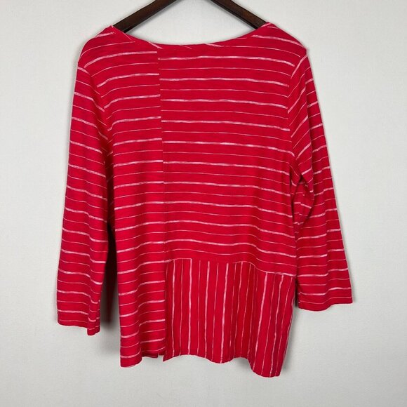 Habitat Top Womens Large Red Stripe Asymmetrical 3/4 Sleeve Clothes To Live In L - Picture 7 of 10